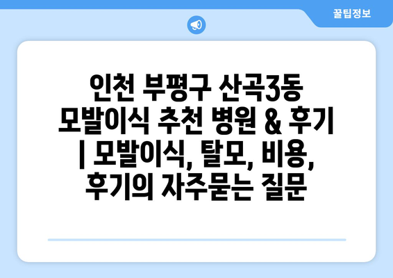 인천 부평구 산곡3동 모발이식 추천 병원 & 후기 | 모발이식, 탈모, 비용, 후기